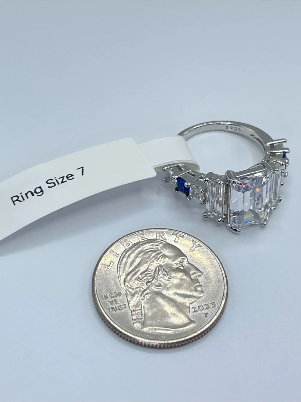 Swarovski Crystal Elements White Emerald Cut Statement Ring Size 7